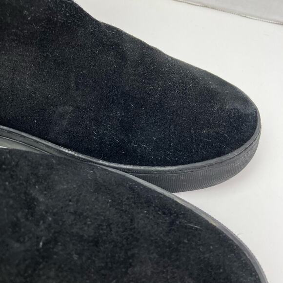 J/Slides Sz 8.5 Ruffle Back Platform Ankle Booties Black Suede Faux-fur Lined - Picture 7 of 16